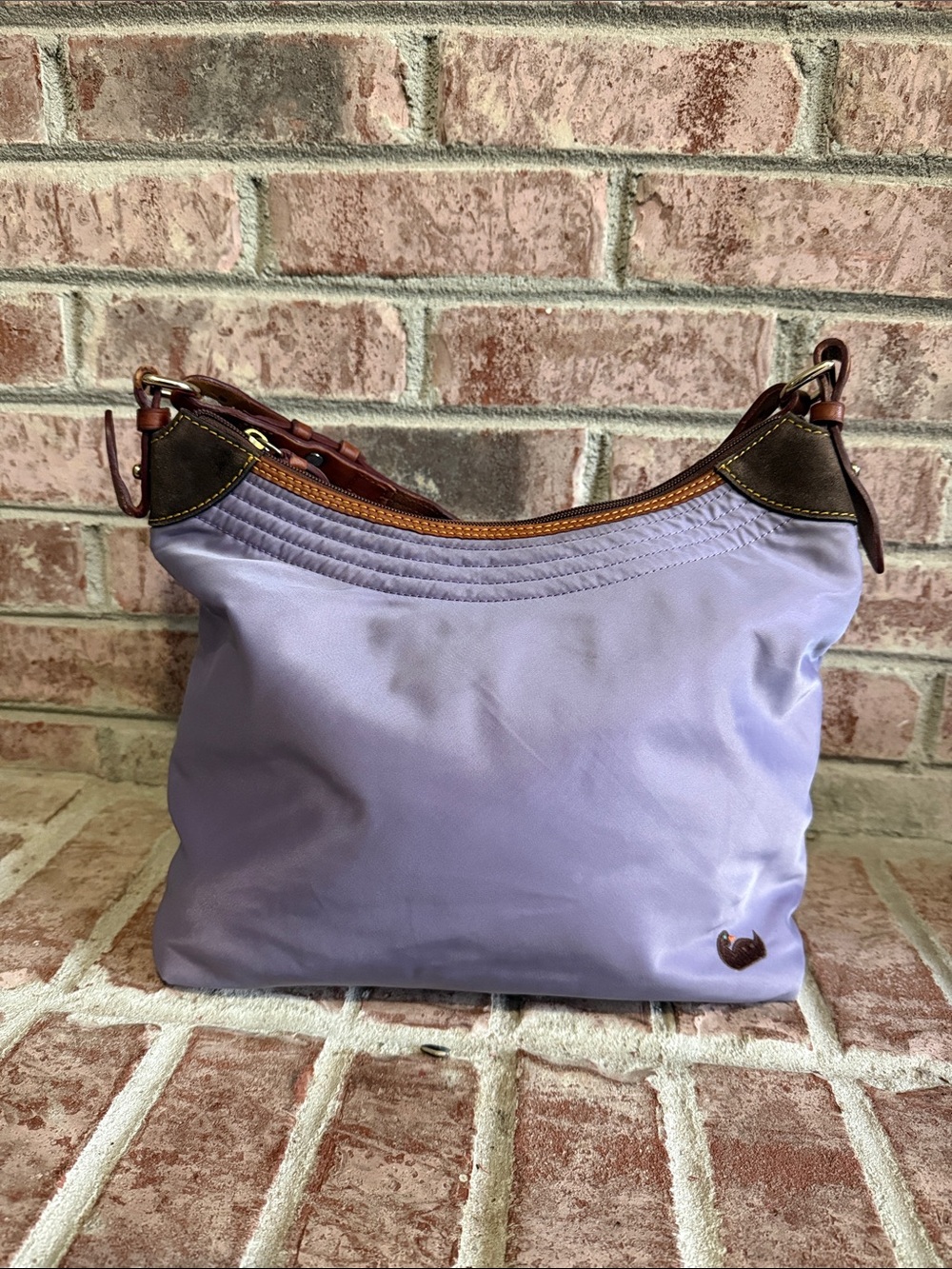 Dooney and bourke Lavender Shoulder Bag with Brown Trim iconic duck logo